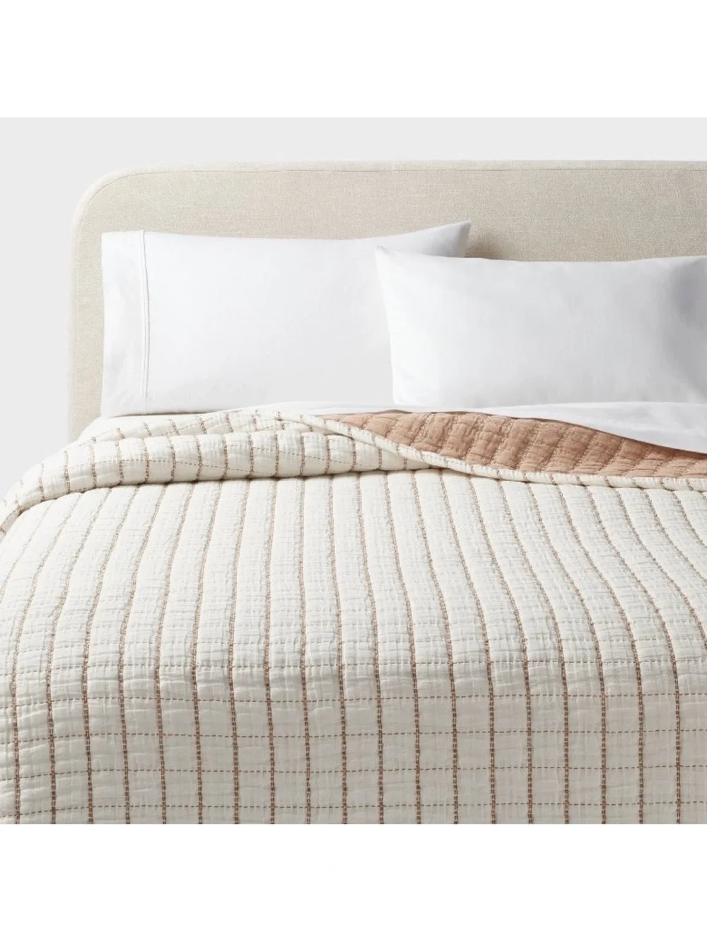 Threshold King Yarn Dye Crinkle Grid Quilt Ivory/Camel
